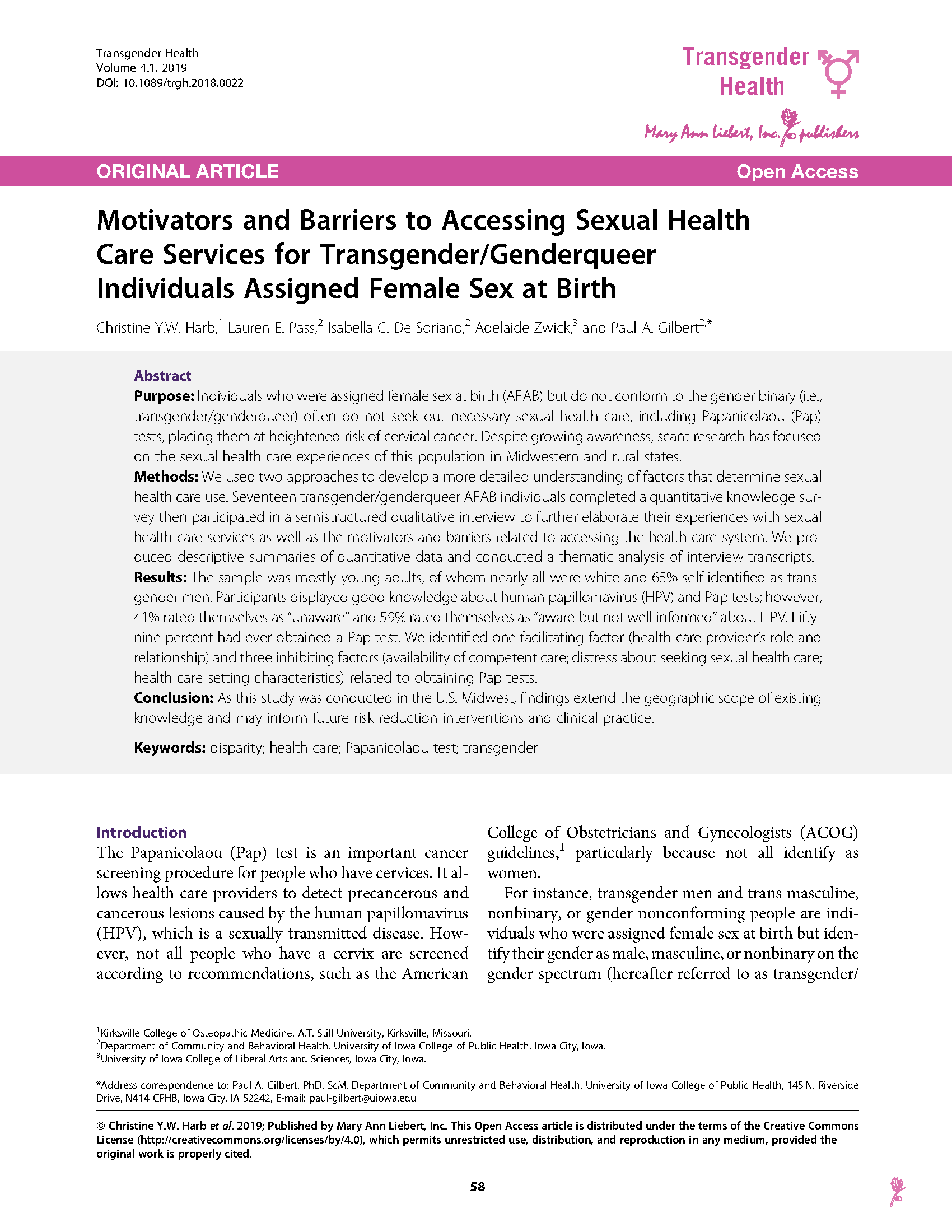 Transgender Health 2019